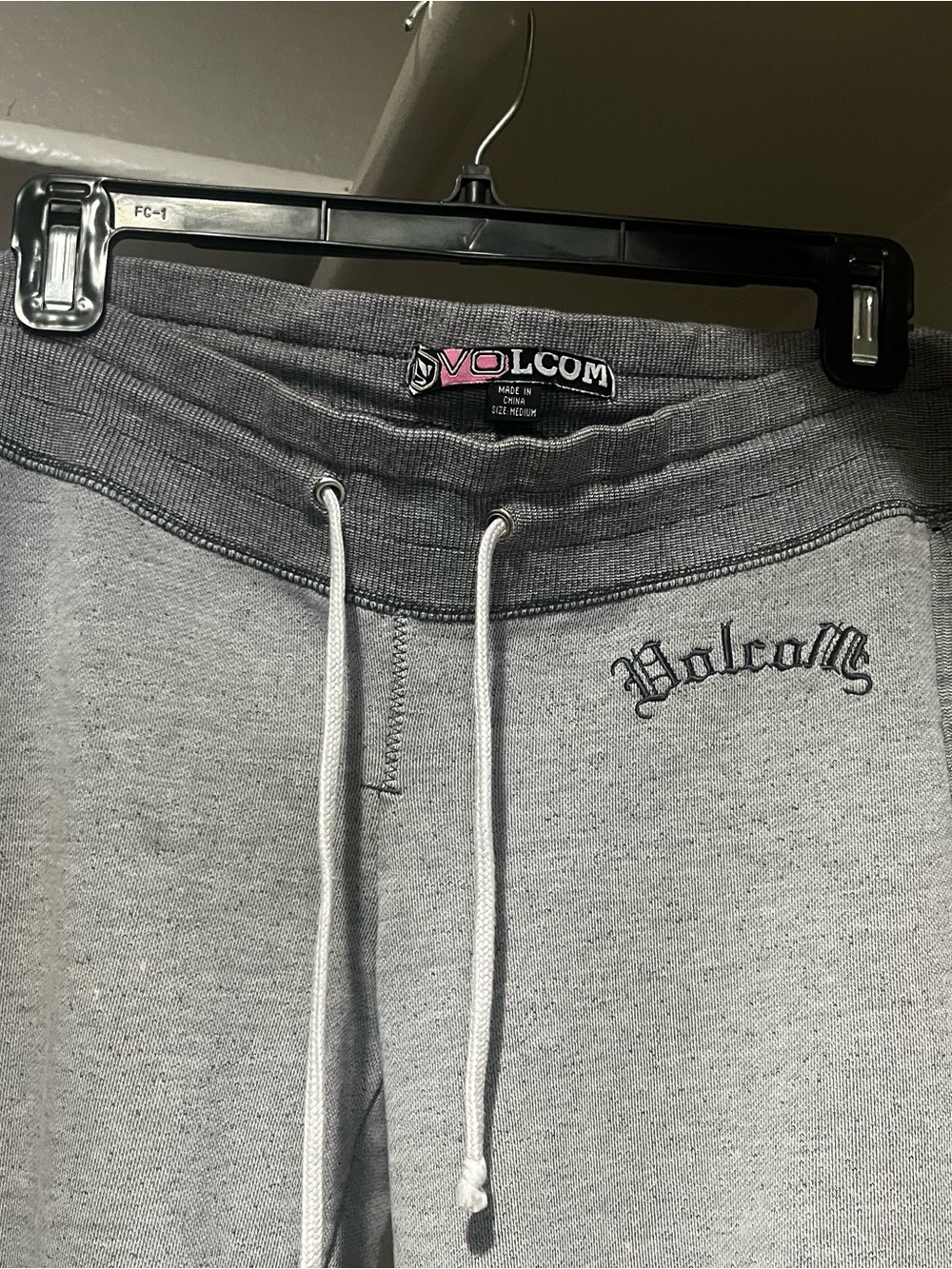 Volcom Gray Sweatpants with Pink Logo Accent